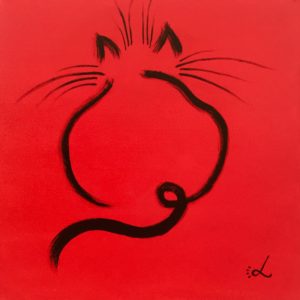 chamoureux_ toile rouge dessin chat